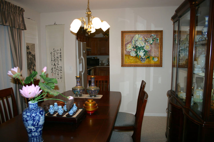 White peonies painting in a home interior