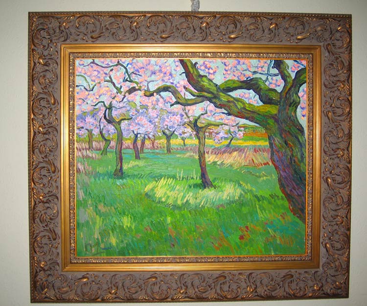 Blossoming apricots painting in a home interior