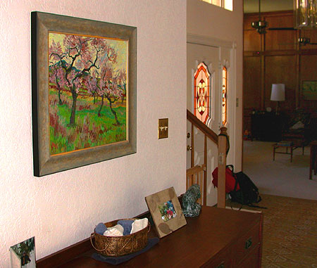 Apricots blossom painting in a home interior