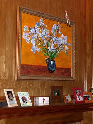 Blue irises painting in a home interior