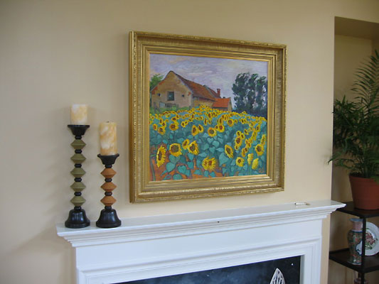 Sunflowers painting in a home interior