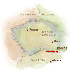 Map showing the studio location in Lednice, Czech Republic